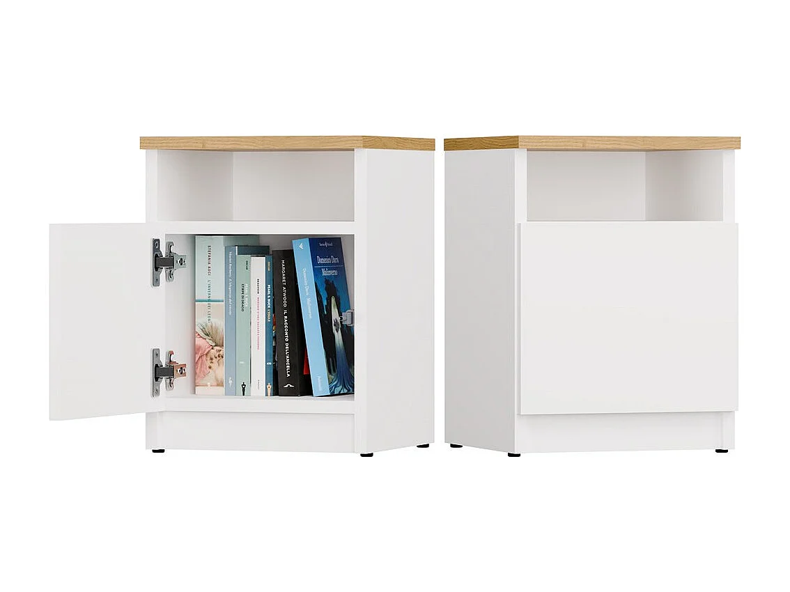 GALAX - Table de nuit Blanc / Chêne artisan – 1 porte – Chambre