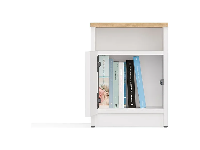 GALAX - Table de nuit Blanc / Chêne artisan – 1 porte – Chambre