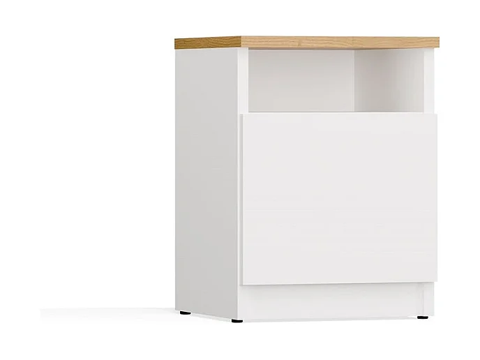 GALAX - Table de nuit Blanc / Chêne artisan – 1 porte – Chambre
