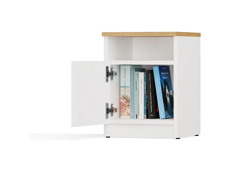 GALAX - Table de nuit Blanc / Chêne artisan – 1 porte – Chambre