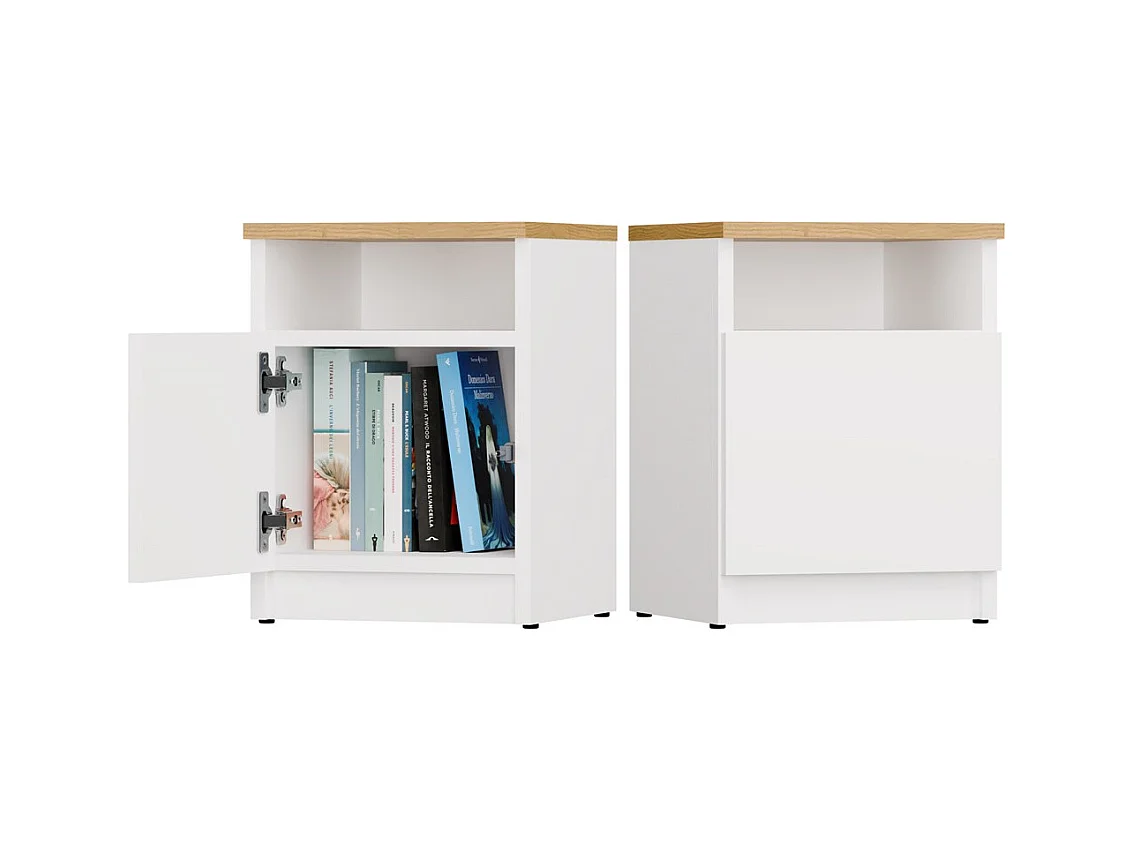 GALAX - Table de nuit Blanc / Chêne artisan – 1 porte – Chambre