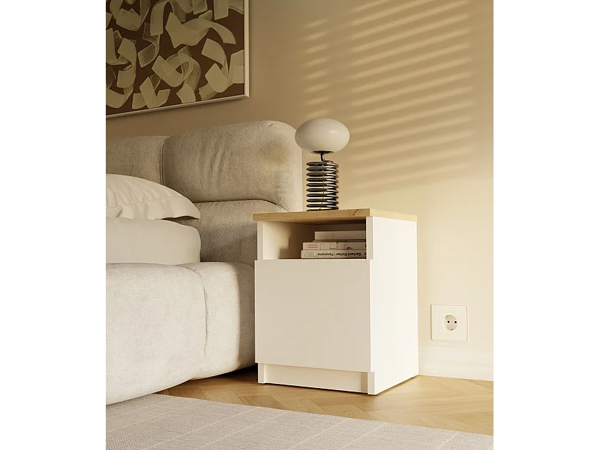 Szafka Nocna GALAX 30 1D |Biel/Dąb Artisan | 30x30x40 cm | Szafka/Stolik Nocny