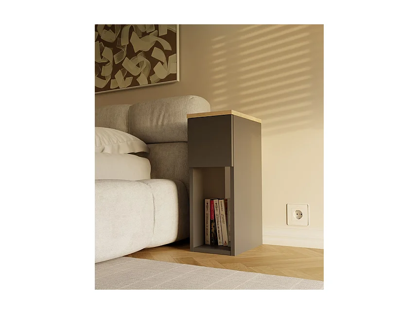 Szafka nocna GALAX 20/1S | Antracyt/ Dąb Artisan | 20x30x55 cm | Nowoczesny stolik z szufladą