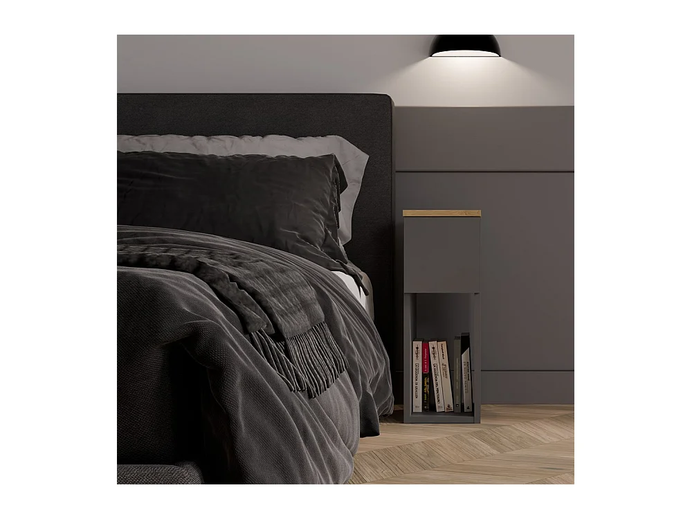 Szafka nocna GALAX 20/1S | Antracyt/ Dąb Artisan | 20x30x55 cm | Nowoczesny stolik z szufladą