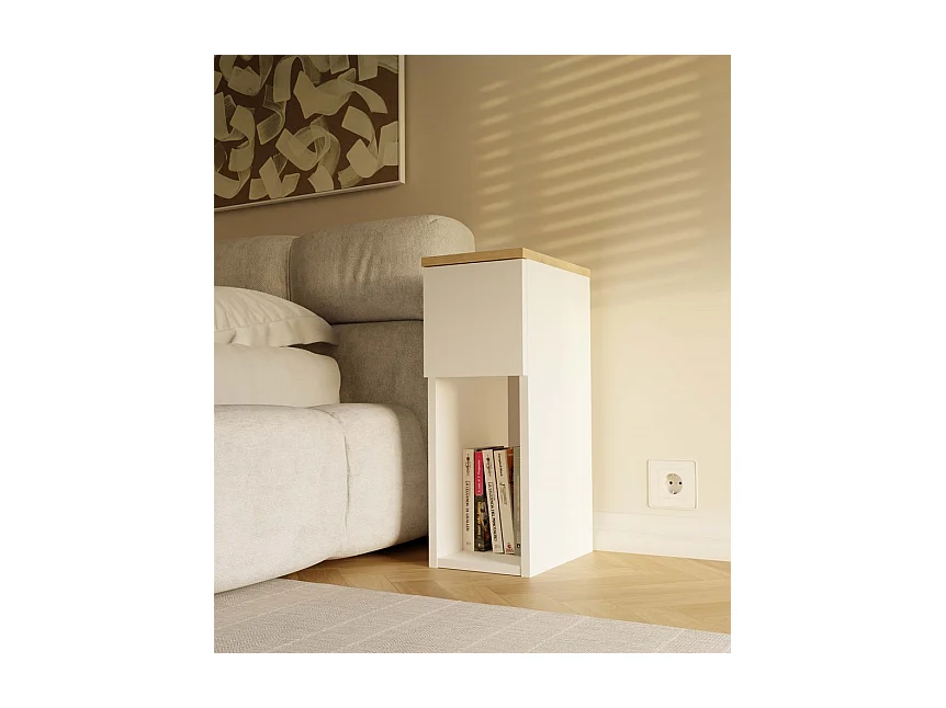 Szafka nocna GALAX 20/1S | Biała/ Dąb Artisan | 20x30x55 cm | Nowoczesny stolik z szufladą