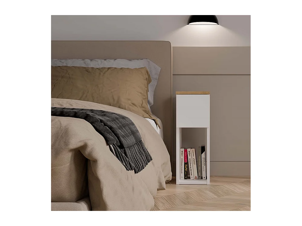 Szafka nocna GALAX 20/1S | Biała/ Dąb Artisan | 20x30x55 cm | Nowoczesny stolik z szufladą