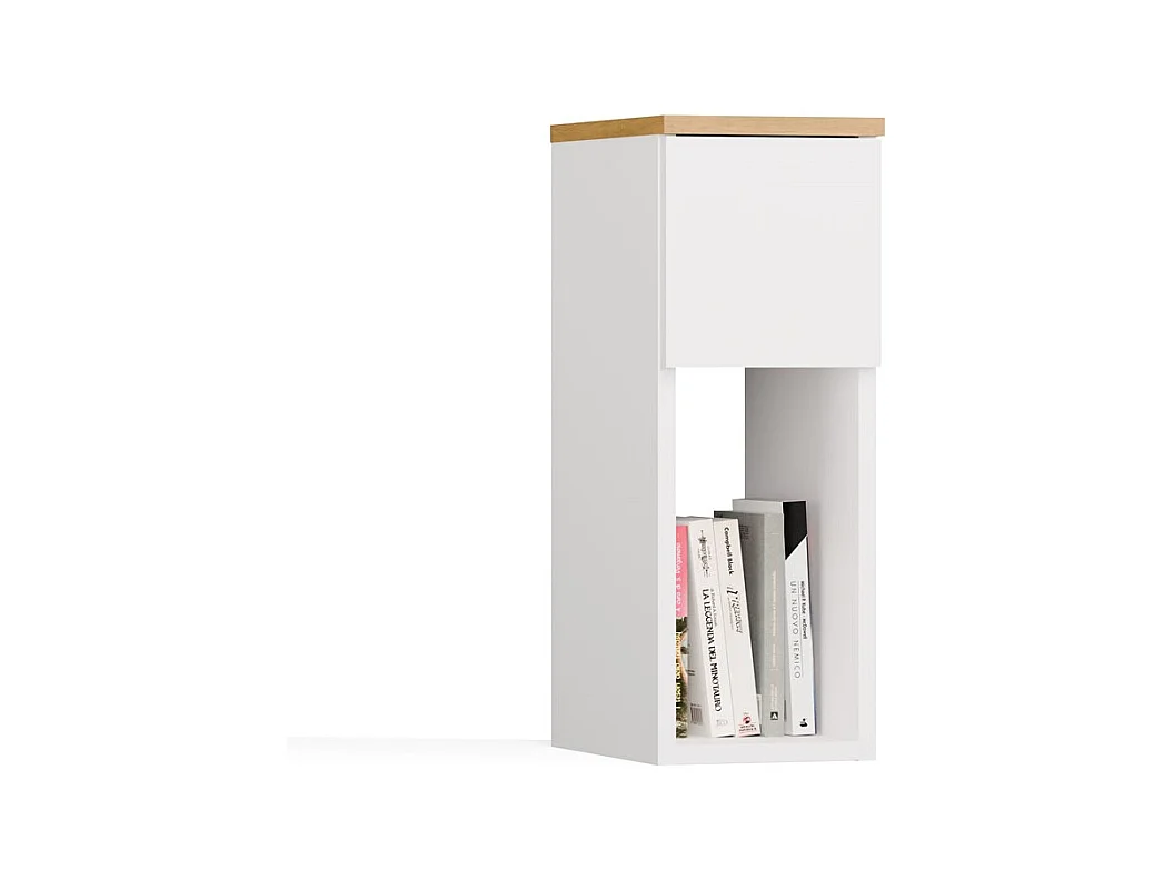 Szafka nocna GALAX 20/1S | Biała/ Dąb Artisan | 20x30x55 cm | Nowoczesny stolik z szufladą