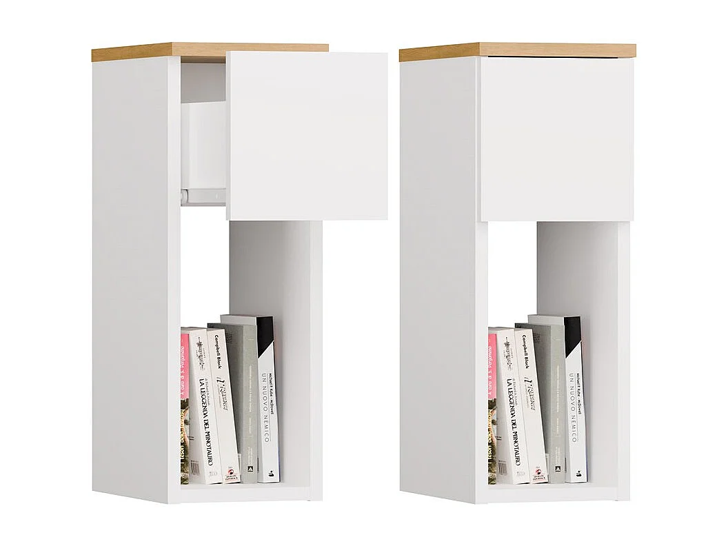 GALAX - Comodino Bianco / Rovere artigianale – 1 cassetto – Camera