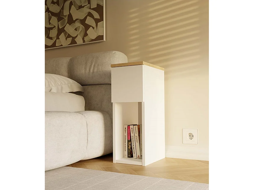 GALAX - Comodino Bianco / Rovere artigianale – 1 cassetto – Camera