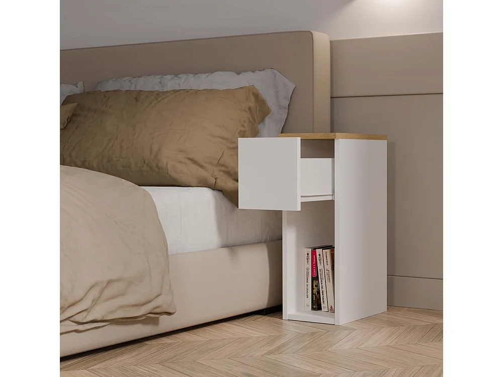 GALAX - Comodino Bianco / Rovere artigianale – 1 cassetto – Camera