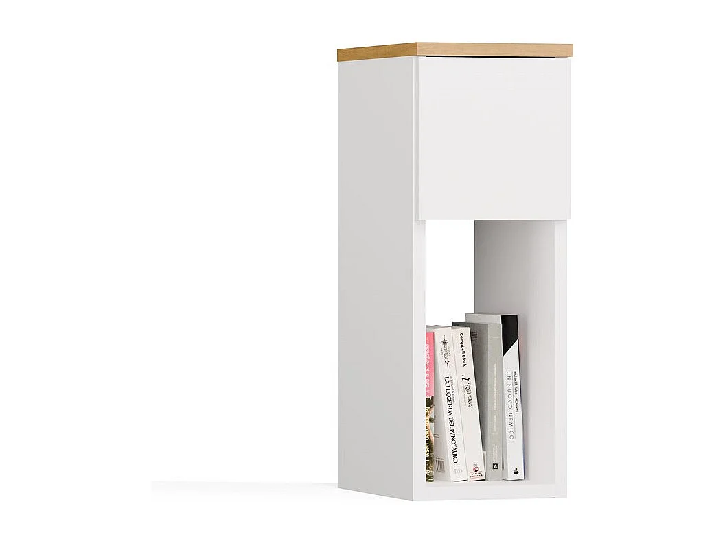 GALAX - Comodino Bianco / Rovere artigianale – 1 cassetto – Camera