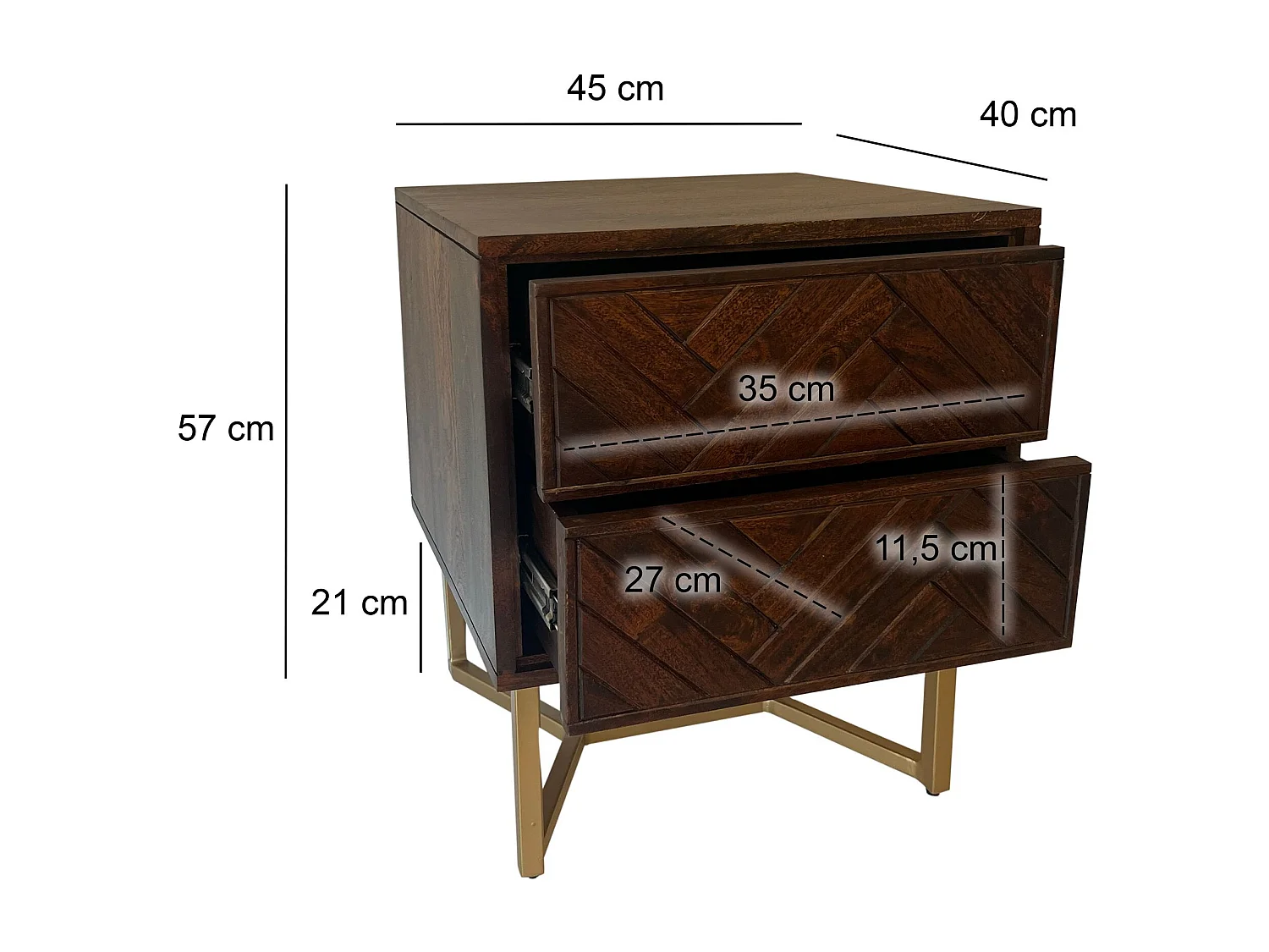 Table de chevet console de nuit lit sommier tapissier bois massif 57 cm