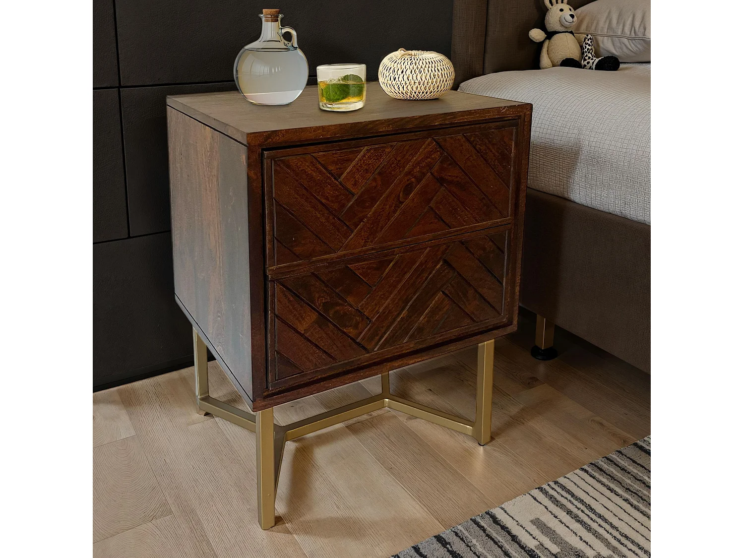 Table de chevet console de nuit lit sommier tapissier bois massif 57 cm