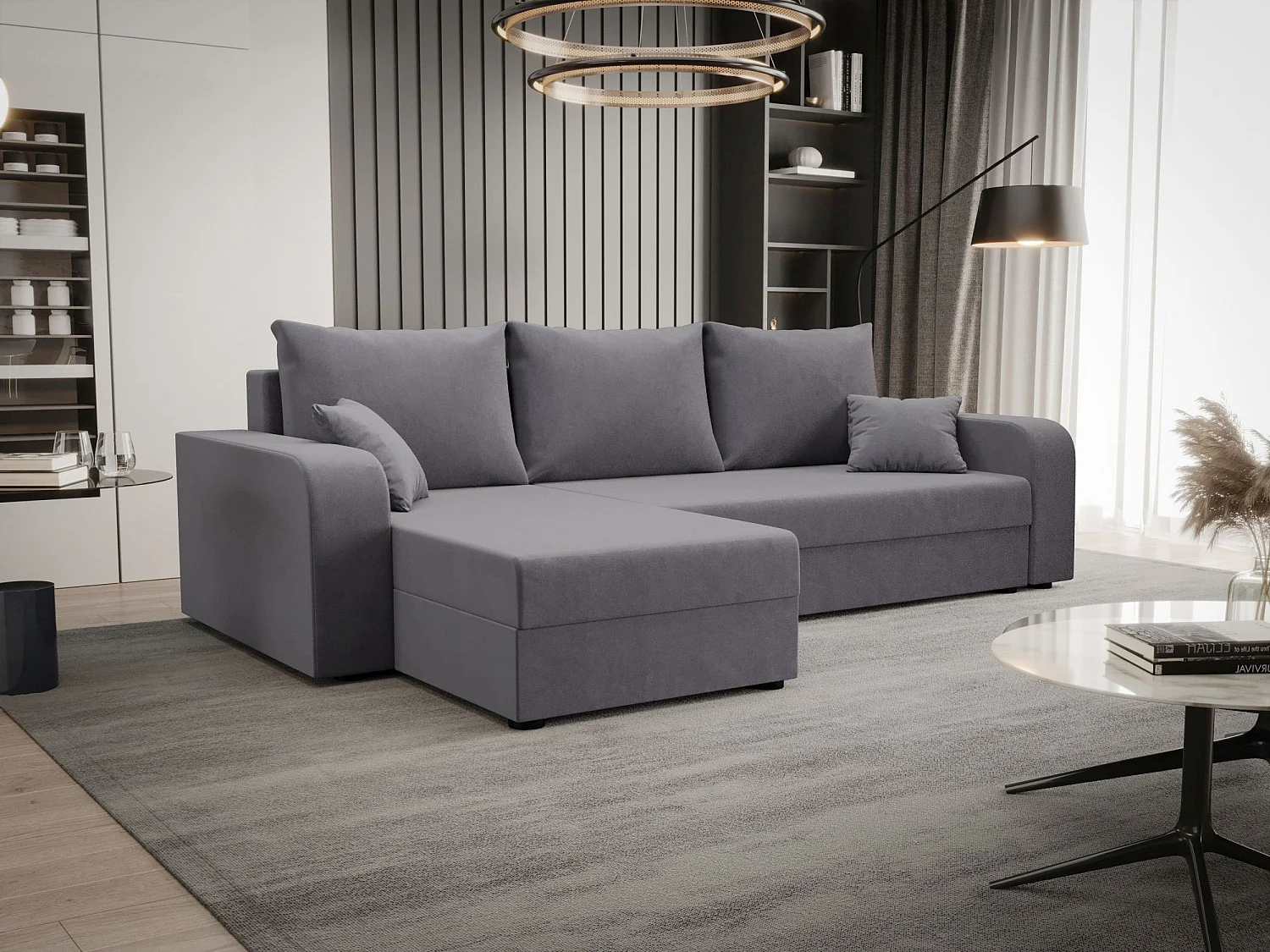 BEDANTE ECKSOFA HEWLET L BIS Itaka 50 Links Grau mit Schlaffunktion L-Form Sofa mit Stauraum Bettkasten Wohnzimmersofa Couch Sofa Bettsofa Bettkasten Bettcouch