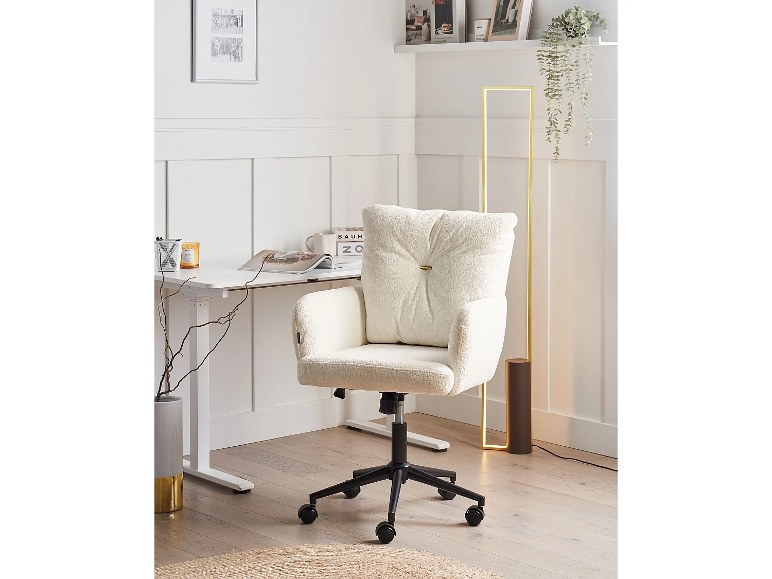 Chaise de bureau ALPINE Bouclé Blanc cassé