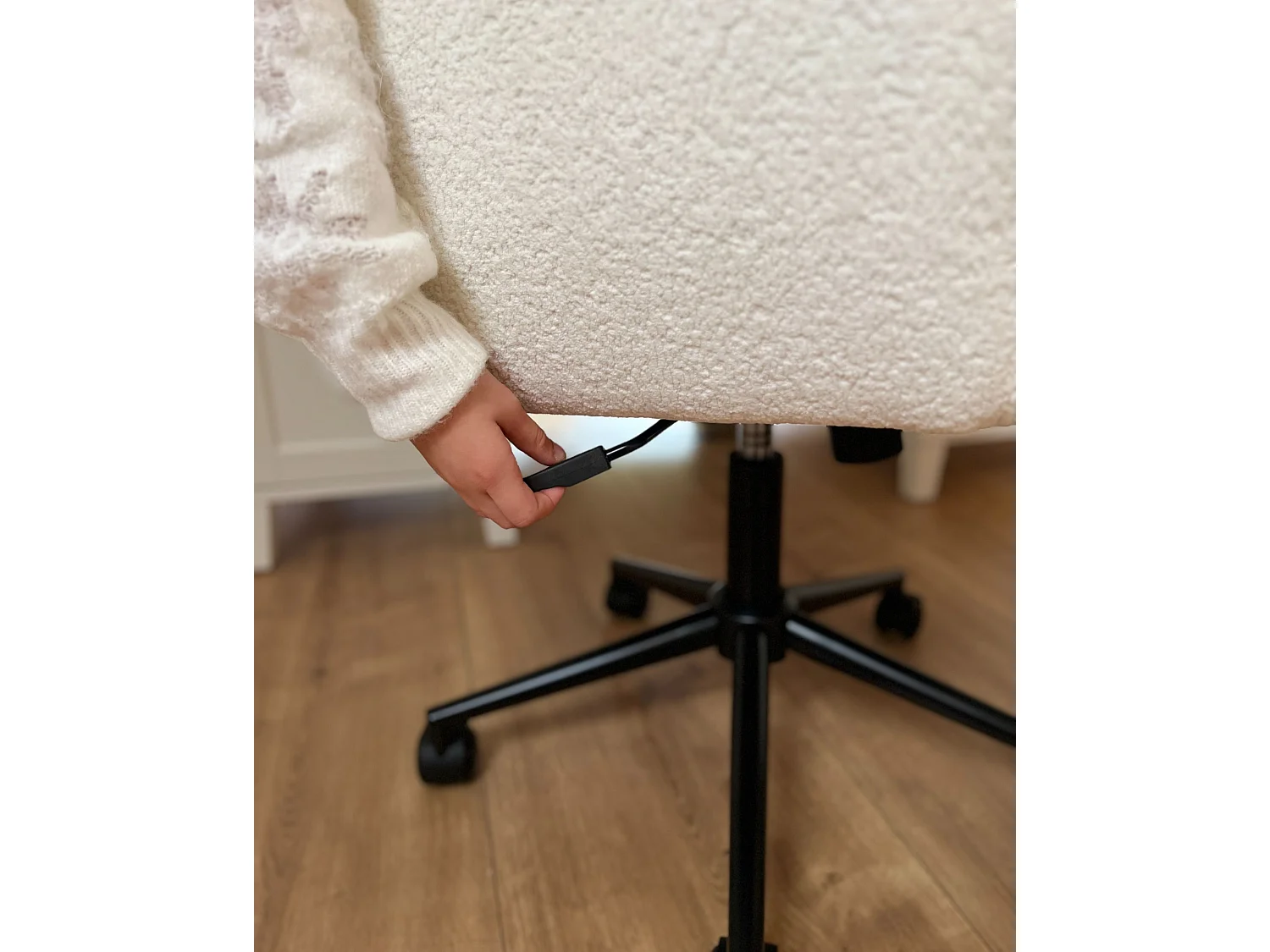 Chaise de bureau ALPINE Bouclé Blanc cassé