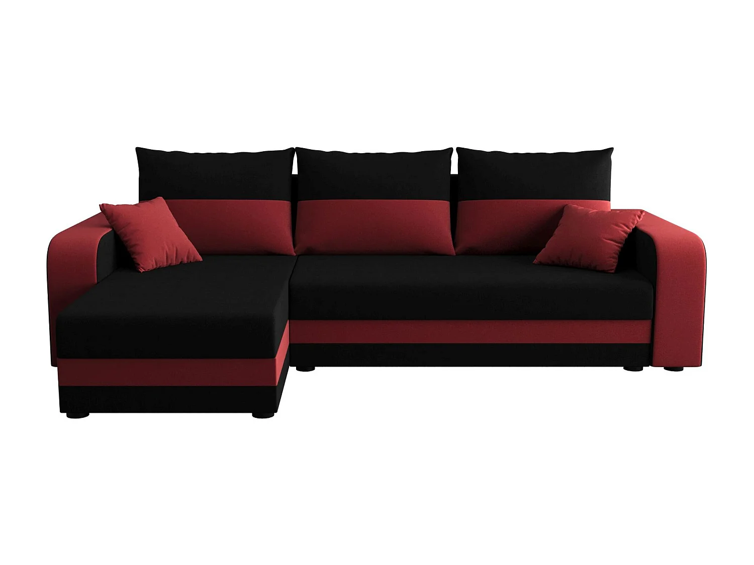 BEDANTE ECKSOFA HEWLET L BIS Sawana 14+13 Links Schwarz/Rot mit Schlaffunktion L-Form Sofa mit Stauraum Bettkasten