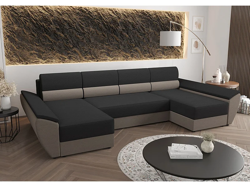 BEDANTE canapé d’angle REBIU4 RAINBOW 15+83 noir/rouge avec fonction de couchage canapé en L avec espace de rangement