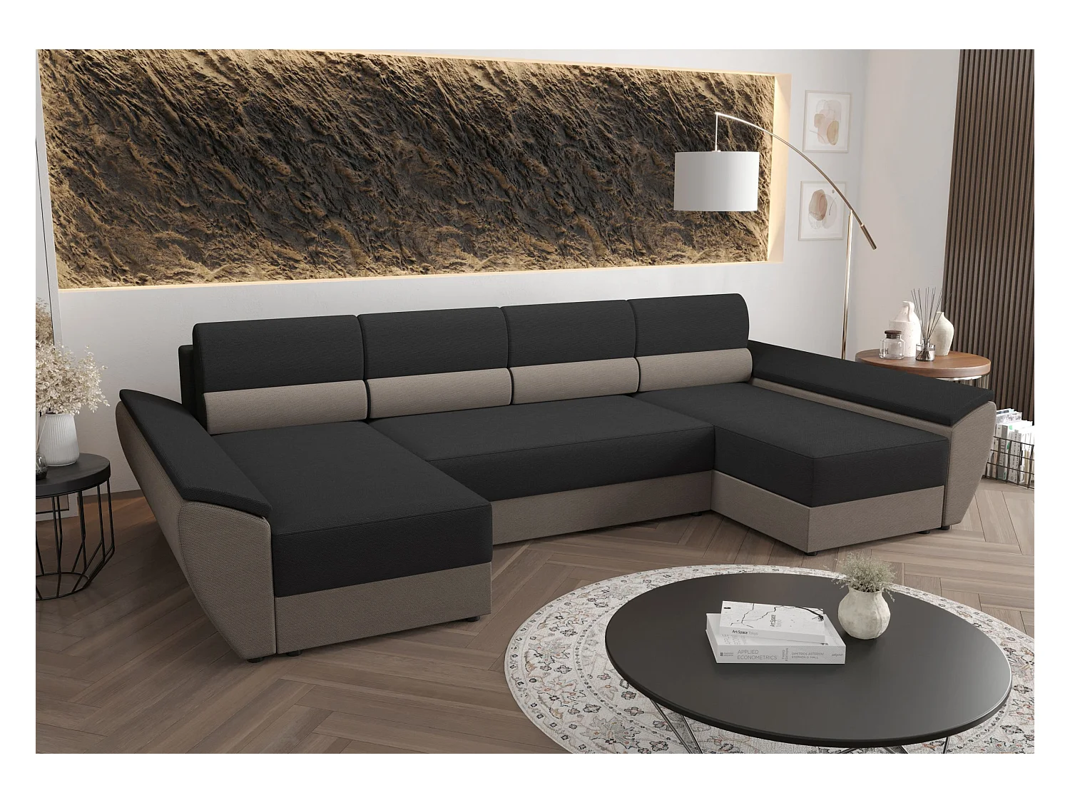 BEDANTE canapé d’angle REBIU4 RAINBOW 15+83 noir/rouge avec fonction de couchage canapé en L avec espace de rangement