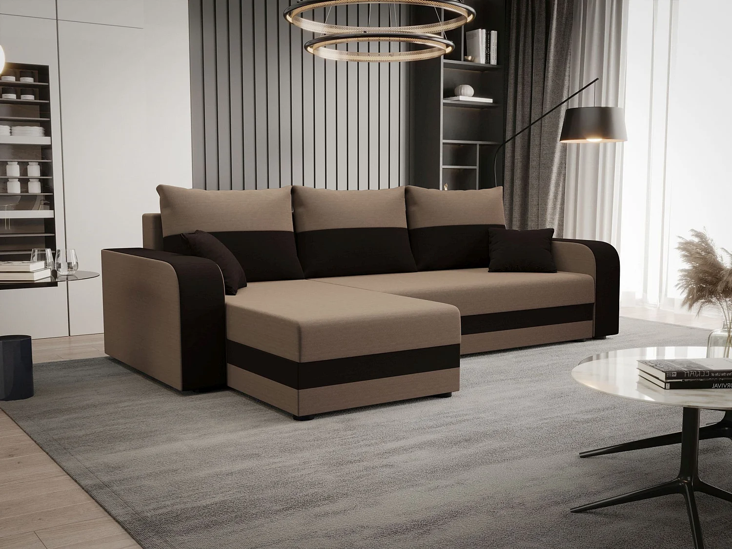 BEDANTE ECKSOFA HEWLET L BIS Rainbow 05+41 Links Beige/Braun mit Schlaffunktion L-Form Sofa mit Stauraum Bettkasten