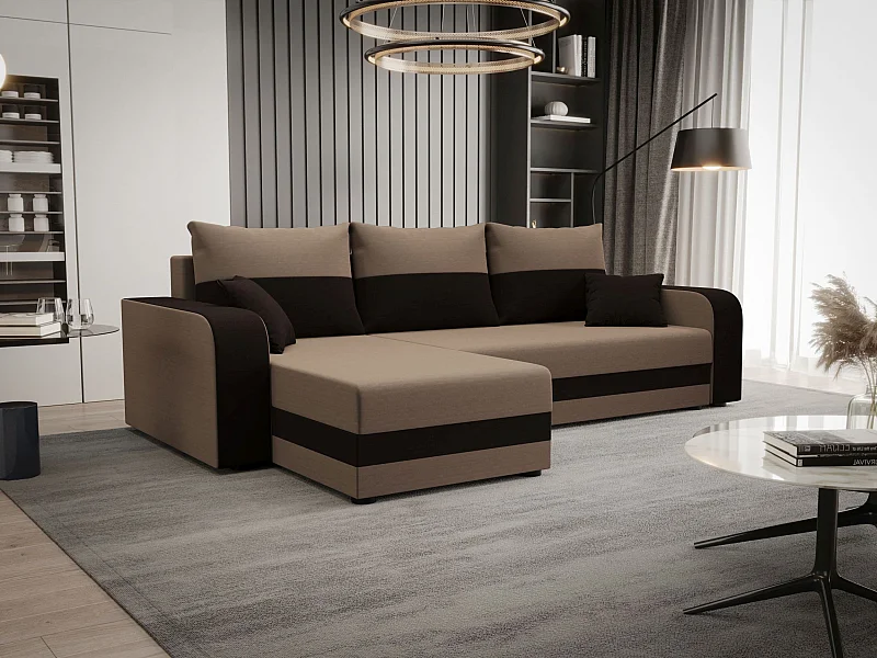 BEDANTE ECKSOFA HEWLET L BIS Rainbow 05+41 Links Beige/Braun mit Schlaffunktion L-Form Sofa mit Stauraum Bettkasten