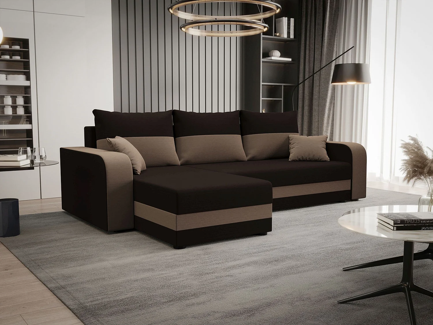 BEDANTE ECKSOFA HEWLET L BIS Rainbow 41+05 Links Braun/Beige mit Schlaffunktion L-Form Sofa mit Stauraum Bettkasten