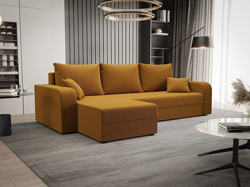 BEDANTE ECKSOFA HEWLET L BIS Zoom 9 Links Orange mit Schlaffunktion L-Form Sofa mit Stauraum Bettkasten Wohnzimmersofa Couch Sofa Bettsofa Bettkasten Bettcouch