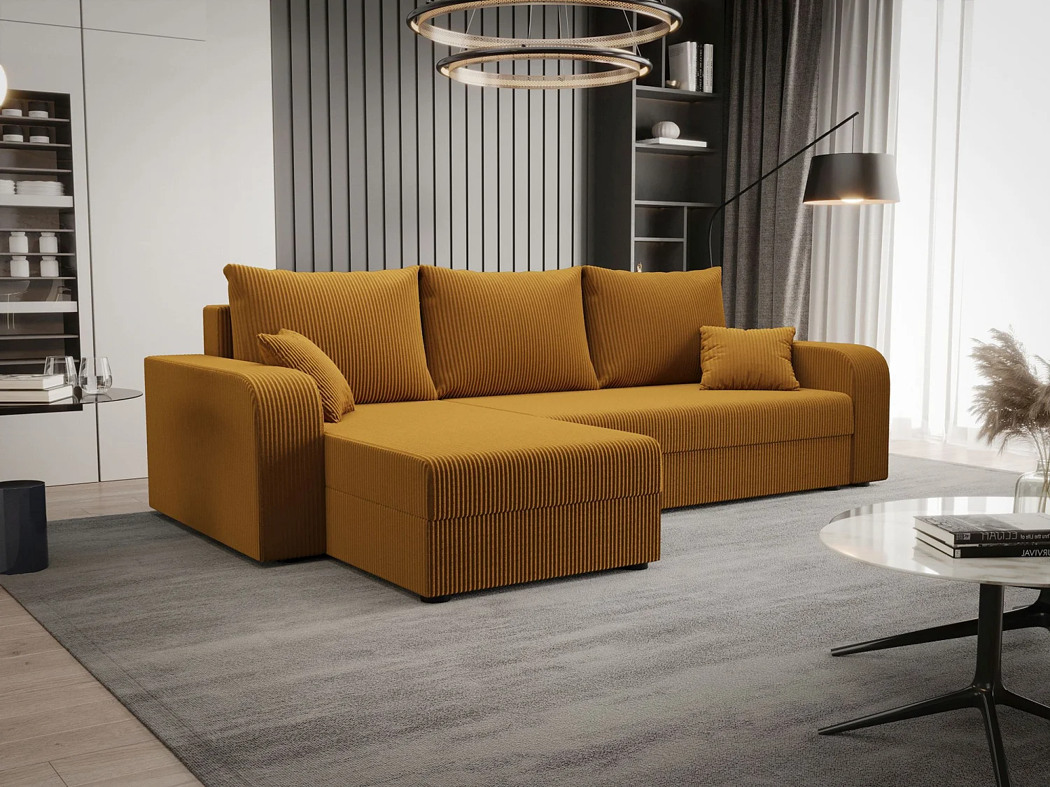 BEDANTE ECKSOFA HEWLET L BIS Zoom 9 Links Orange mit Schlaffunktion L-Form Sofa mit Stauraum Bettkasten Wohnzimmersofa Couch Sofa Bettsofa Bettkasten Bettcouch
