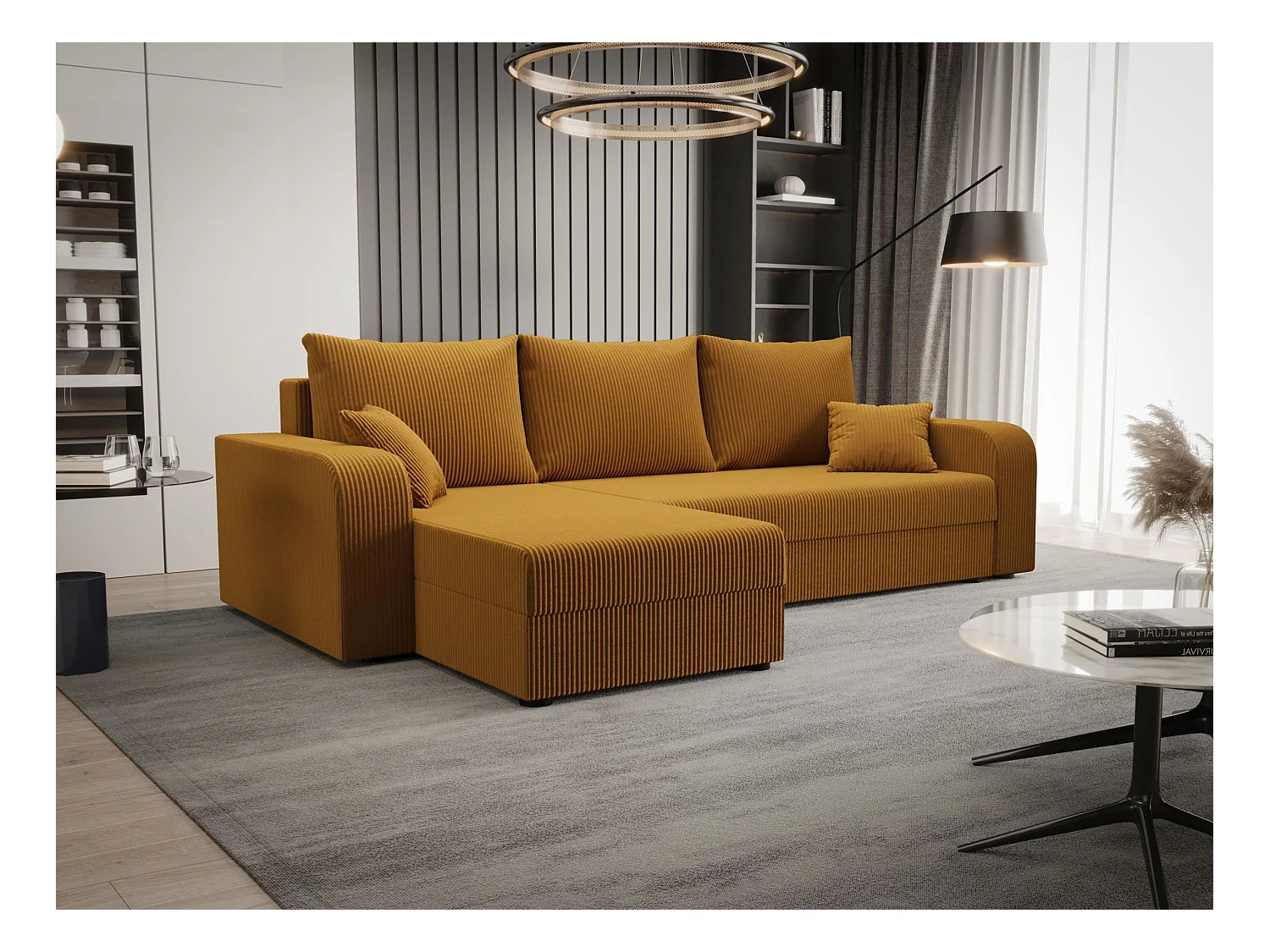 BEDANTE ECKSOFA HEWLET L BIS Zoom 9 Links Orange mit Schlaffunktion L-Form Sofa mit Stauraum Bettkasten Wohnzimmersofa Couch Sofa Bettsofa Bettkasten Bettcouch
