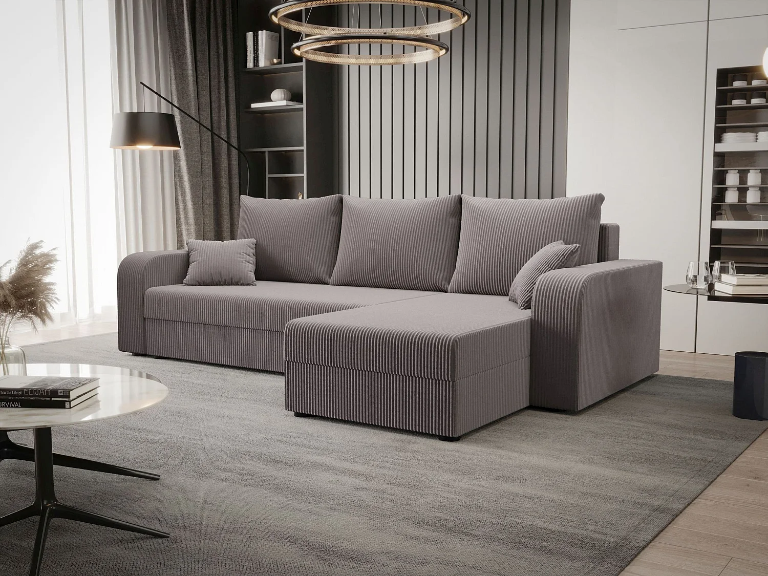 BEDANTE ECKSOFA HEWLET L BIS Zoom 19 Rechts Grau mit Schlaffunktion L-Form Sofa mit Stauraum Bettkasten Wohnzimmersofa Couch Sofa Bettsofa Bettkasten Bettcouch