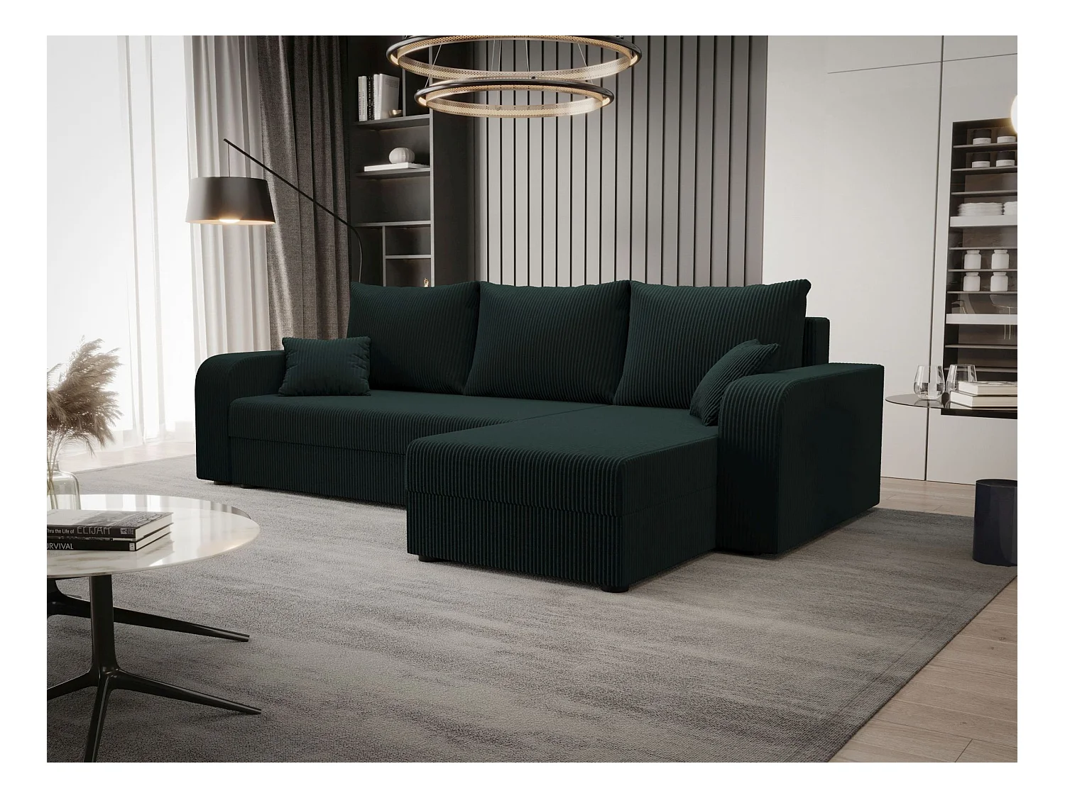 BEDANTE hoekbank HEWLET L BIS Zoom 10 rechts donkergroen met slaapfunctie L-vormige bank met opbergruimte bedbox woonkamerbank bank sofa slaapbank bedbox slaapbank