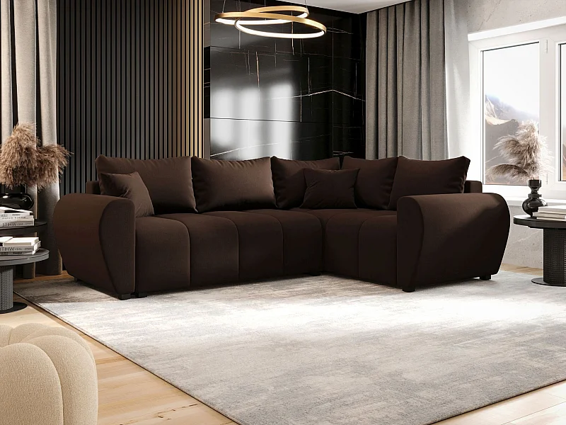 BEDANTE narożnik MOLISA L PLUS Cosmic 800 prawa brązowy z funkcją spania sofa w kształcie litery L z pojemnikiem na pościel