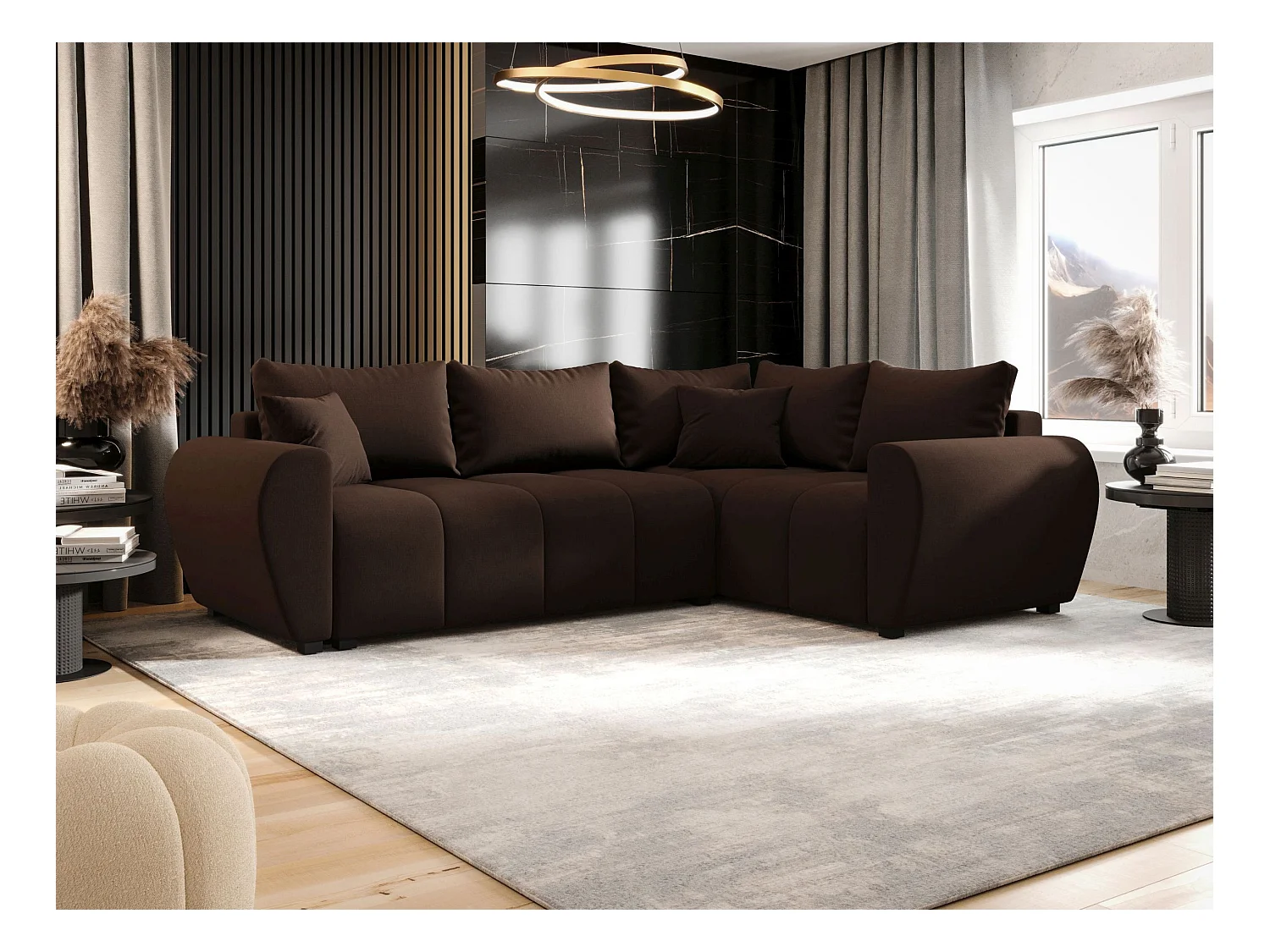 BEDANTE narożnik MOLISA L PLUS Cosmic 800 prawa brązowy z funkcją spania sofa w kształcie litery L z pojemnikiem na pościel