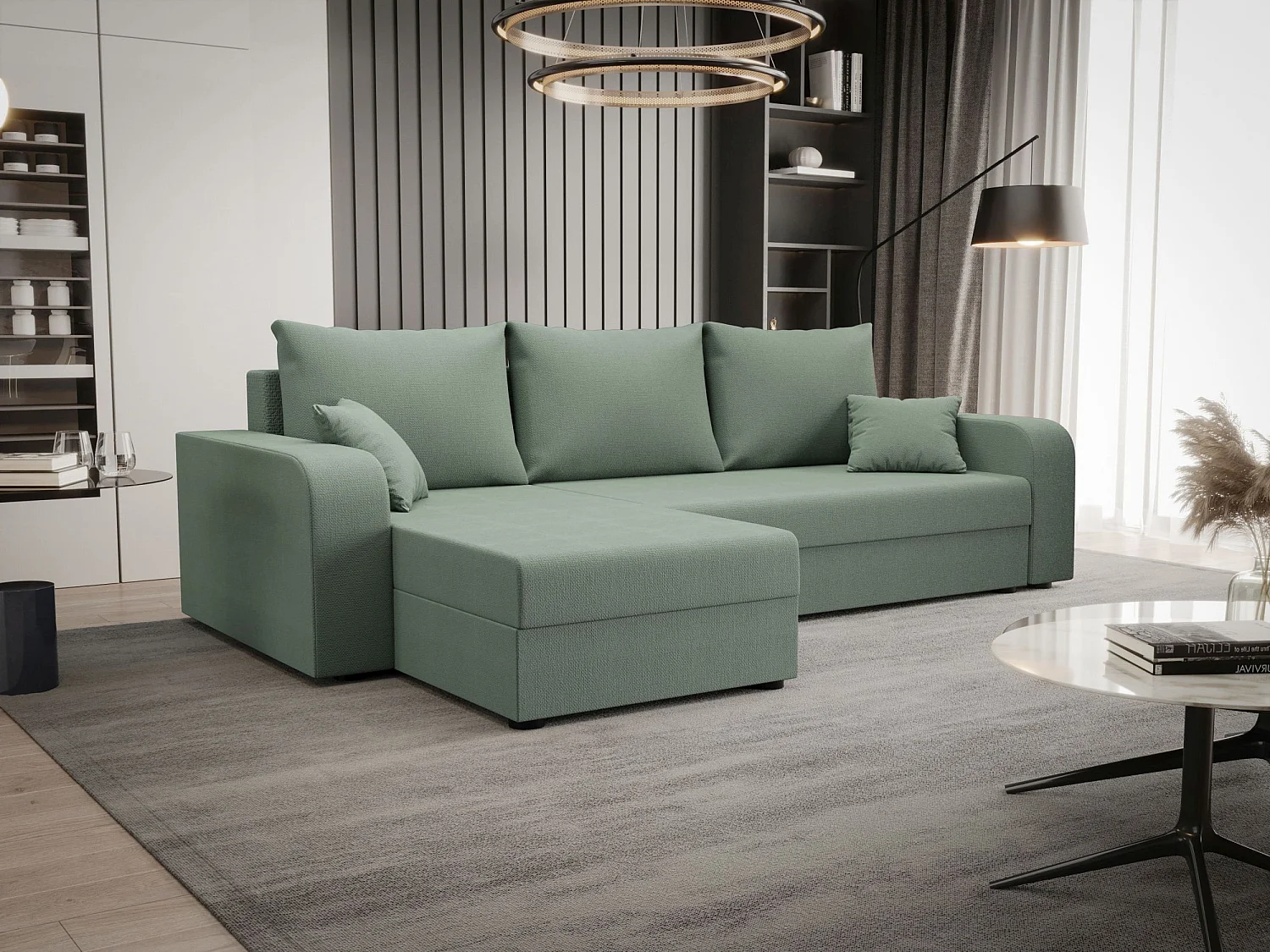 BEDANTE hoekbank HEWLET L BIS Cosmic 16 links lichtgroen met slaapfunctie L-vormige bank met opbergruimte bedbox Wohnzimmersofa Couch Sofa Bettsofa bedbox Bettcouch