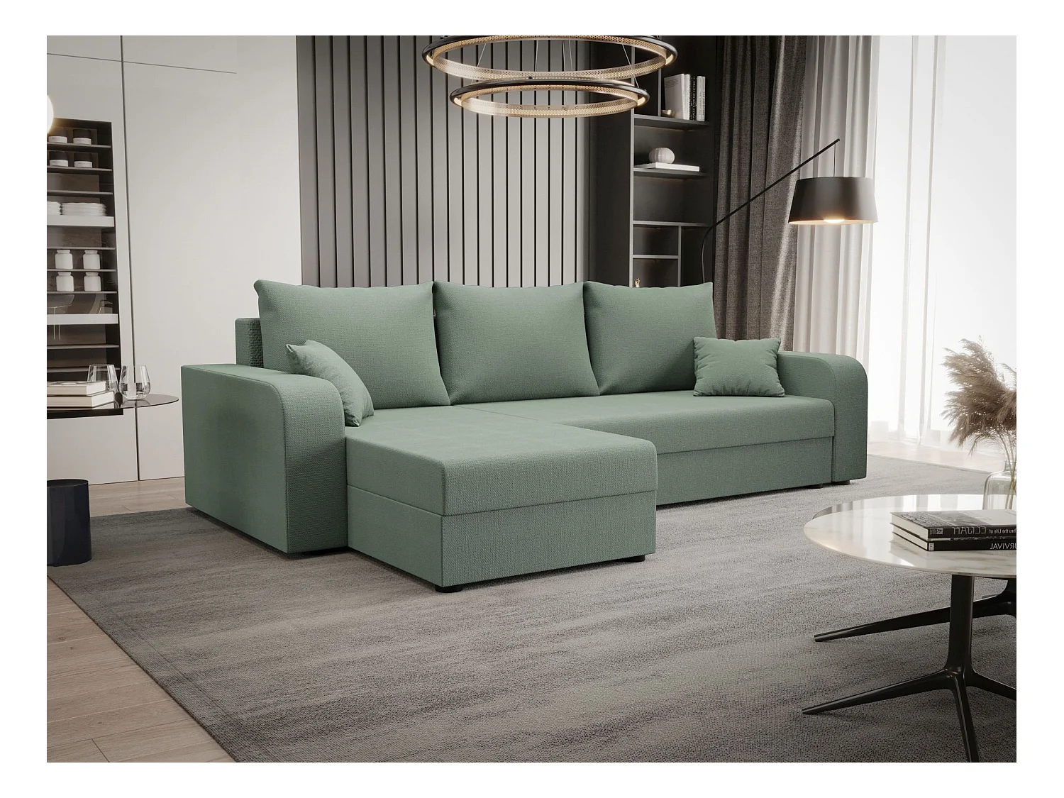 BEDANTE hoekbank HEWLET L BIS Cosmic 16 links lichtgroen met slaapfunctie L-vormige bank met opbergruimte bedbox Wohnzimmersofa Couch Sofa Bettsofa bedbox Bettcouch