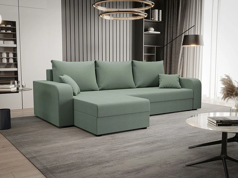 BEDANTE ECKSOFA HEWLET L BIS Cosmic 16 Links Hellgrün mit Schlaffunktion L-Form Sofa mit Stauraum Bettkasten Wohnzimmersofa Couch Sofa Bettsofa Bettkasten Bettcouch