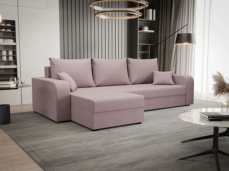 BEDANTE ECKSOFA HEWLET L BIS Cosmic 14 Links Rosa mit Schlaffunktion L-Form Sofa mit Stauraum Bettkasten Wohnzimmersofa Couch Sofa Bettsofa Bettkasten Bettcouch