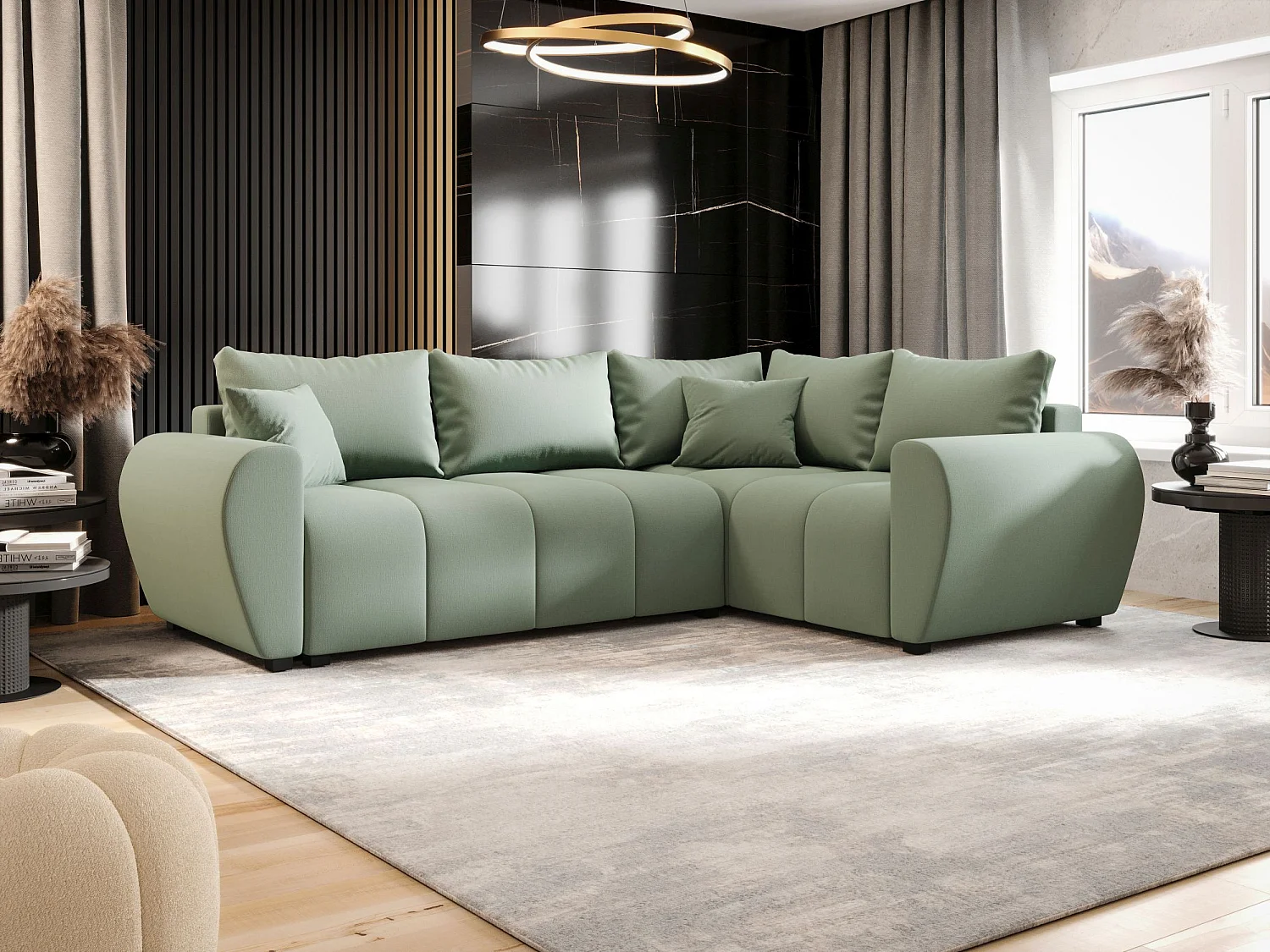 BEDANTE canapé d’angle MOLISA L PLUS Cosmic 16 droit vert clair avec fonction de couchage canapé en forme de L