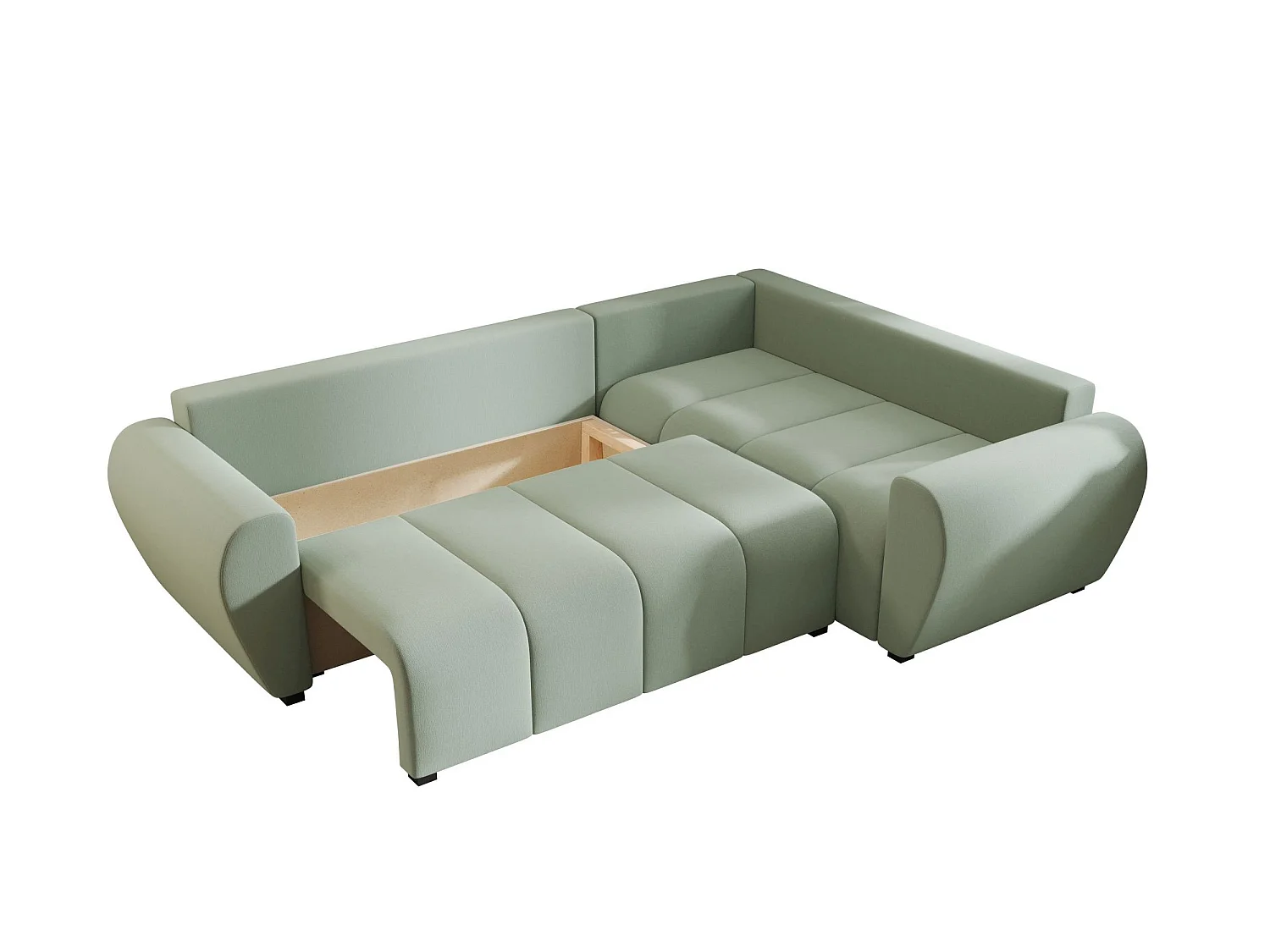 Canapé d'angle convertible 3 places en tissu vert clair