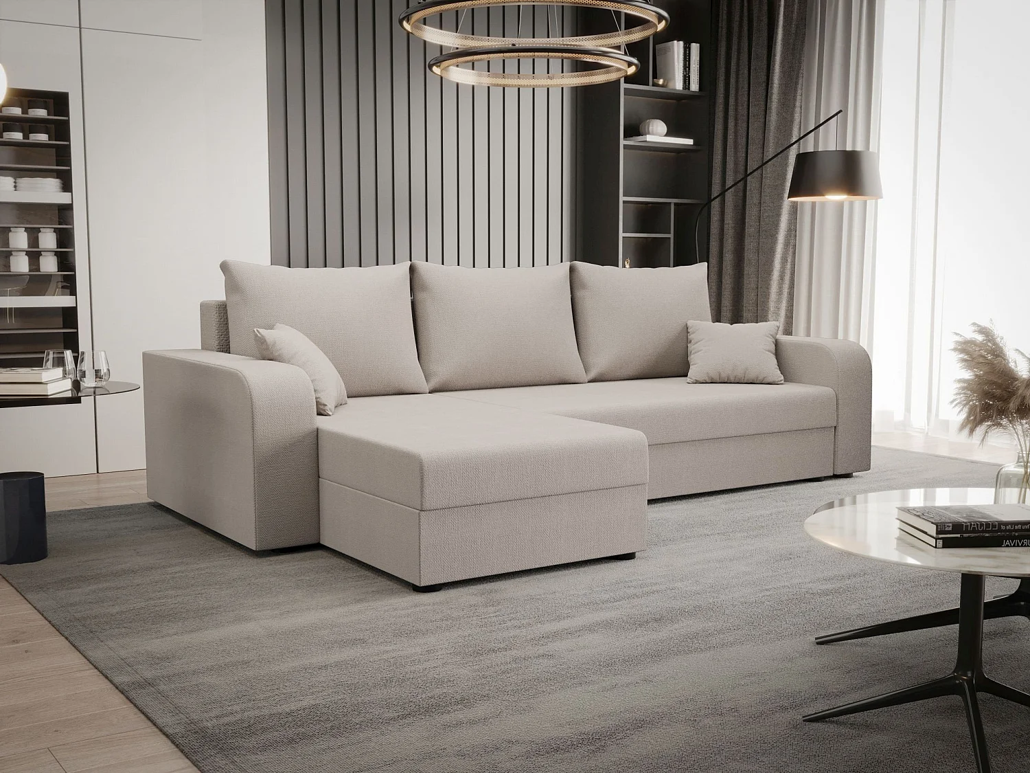 BEDANTE hoekbank HEWLET L BIS Cosmic 10 links beige met slaapfunctie L-vormige bank met opbergruimte bedbox Wohnzimmersofa Couch Sofa Bettsofa bedbox Bettcouch