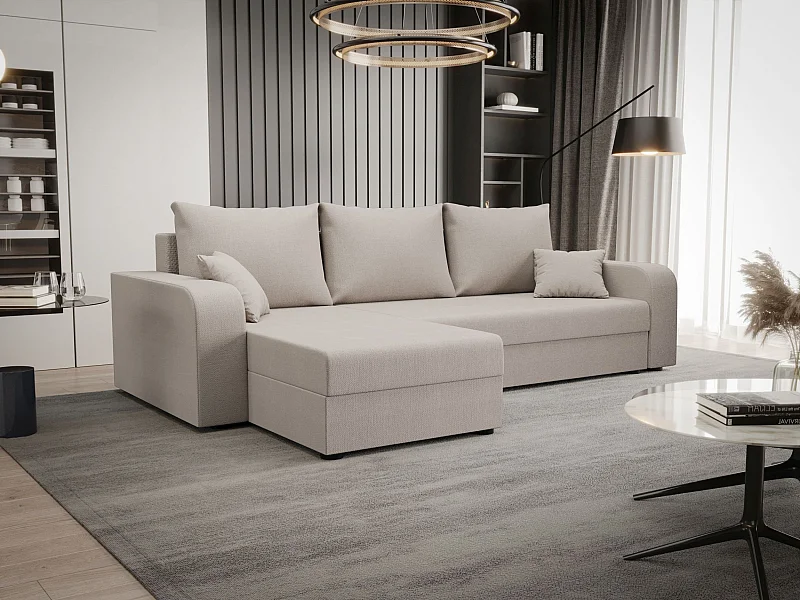 BEDANTE ECKSOFA HEWLET L BIS Cosmic 10 Links Beige mit Schlaffunktion L-Form Sofa mit Stauraum Bettkasten Wohnzimmersofa Couch Sofa Bettsofa Bettkasten Bettcouch