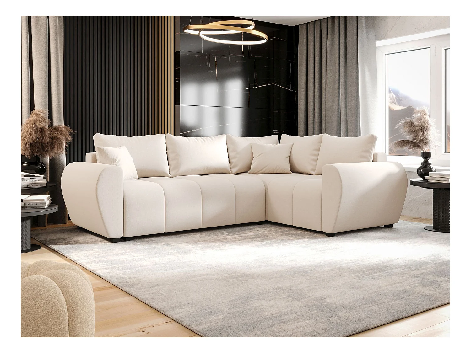 BEDANTE narożnik MOLISA L PLUS Cosmic 10 prawa beżowy z funkcją spania sofa w kształcie litery L z pojemnikiem na pościel