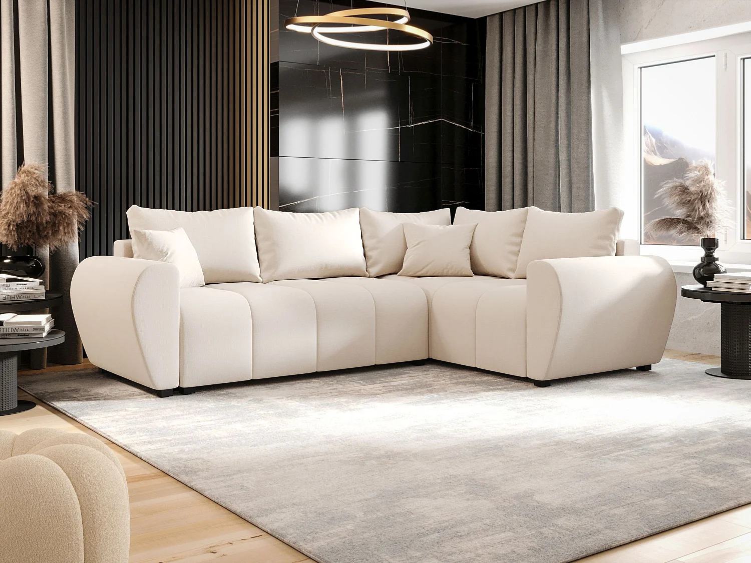 BEDANTE canapé d’angle MOLISA L PLUS Cosmic 10 droit beige avec fonction de couchage canapé en forme de L