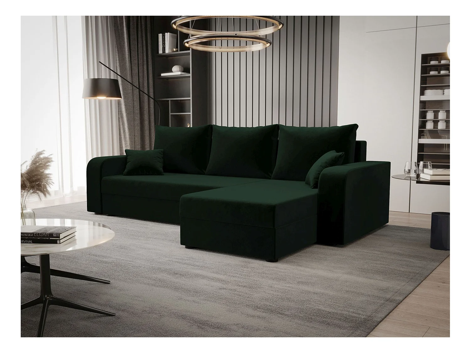 BEDANTE ECKSOFA HEWLET L BIS Itaka 10 Rechts Dunkelgrün mit Schlaffunktion L-Form Sofa mit Stauraum Bettkasten