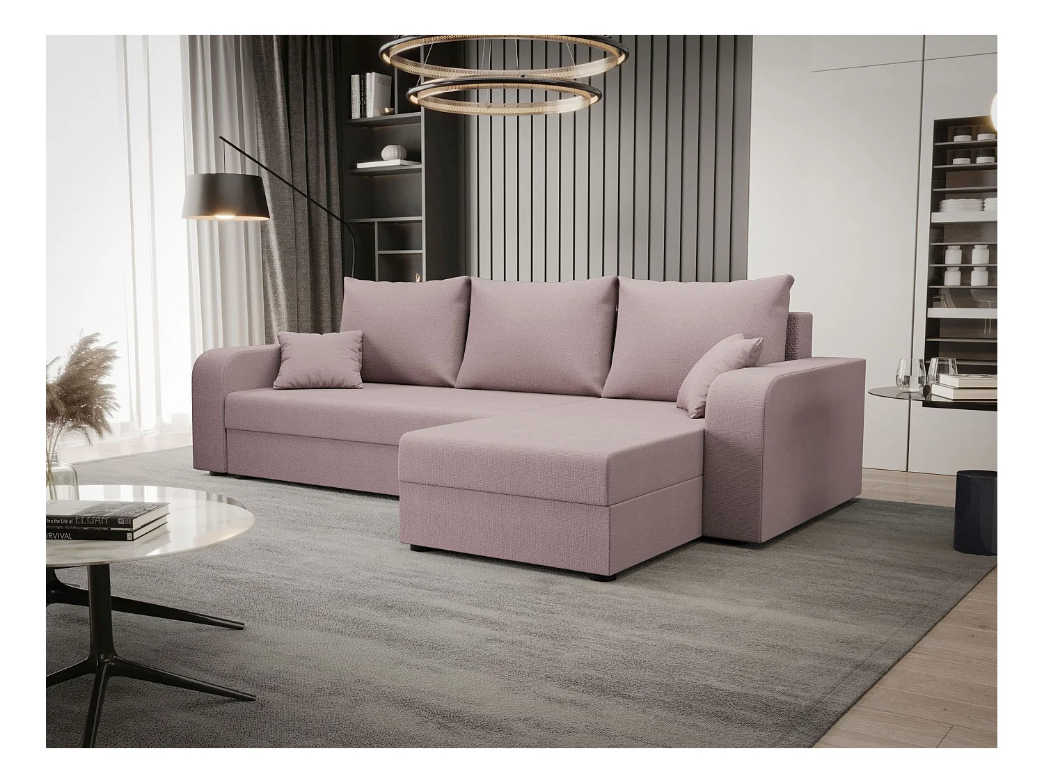 BEDANTE ECKSOFA HEWLET L BIS Cosmic 14 Rechts Rosa mit Schlaffunktion L-Form Sofa mit Stauraum Bettkasten Wohnzimmersofa Couch Sofa Bettsofa Bettkasten Bettcouch