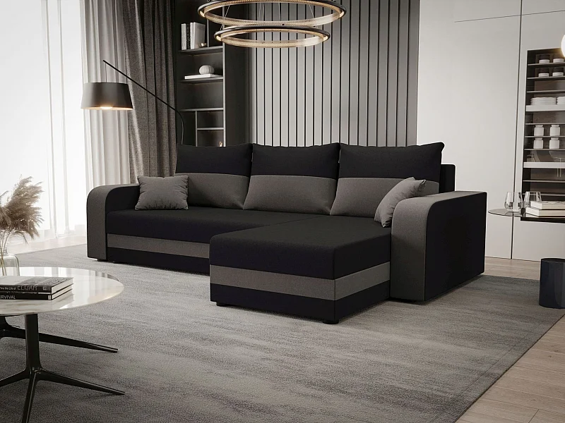 BEDANTE ECKSOFA HEWLET L BIS Sawana 05+21 Rechts Grau/Beige mit Schlaffunktion L-Form Sofa mit Stauraum Bettkasten