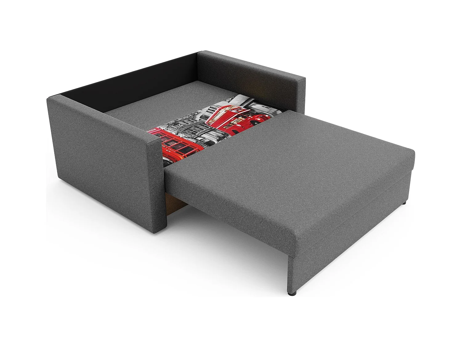 BEDANTE Sofa Amerykanka HEVEN 80 LONDON + Sawana 21 Szary z pojemnikiem na pościel, sofa do salonu, kanapa, sofa rozkładana, kanapa z pojemnikiem