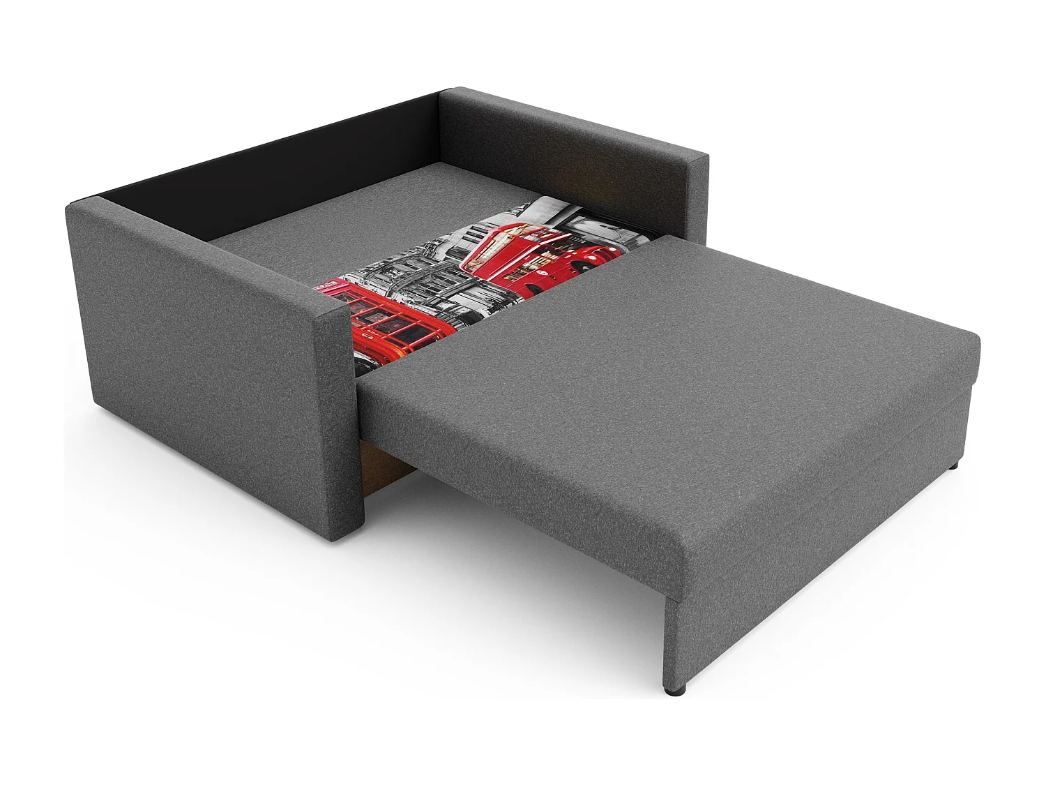 BEDANTE Sofa Amerykanka HEVEN 80 LONDON + Sawana 21 Szary z pojemnikiem na pościel, sofa do salonu, kanapa, sofa rozkładana, kanapa z pojemnikiem