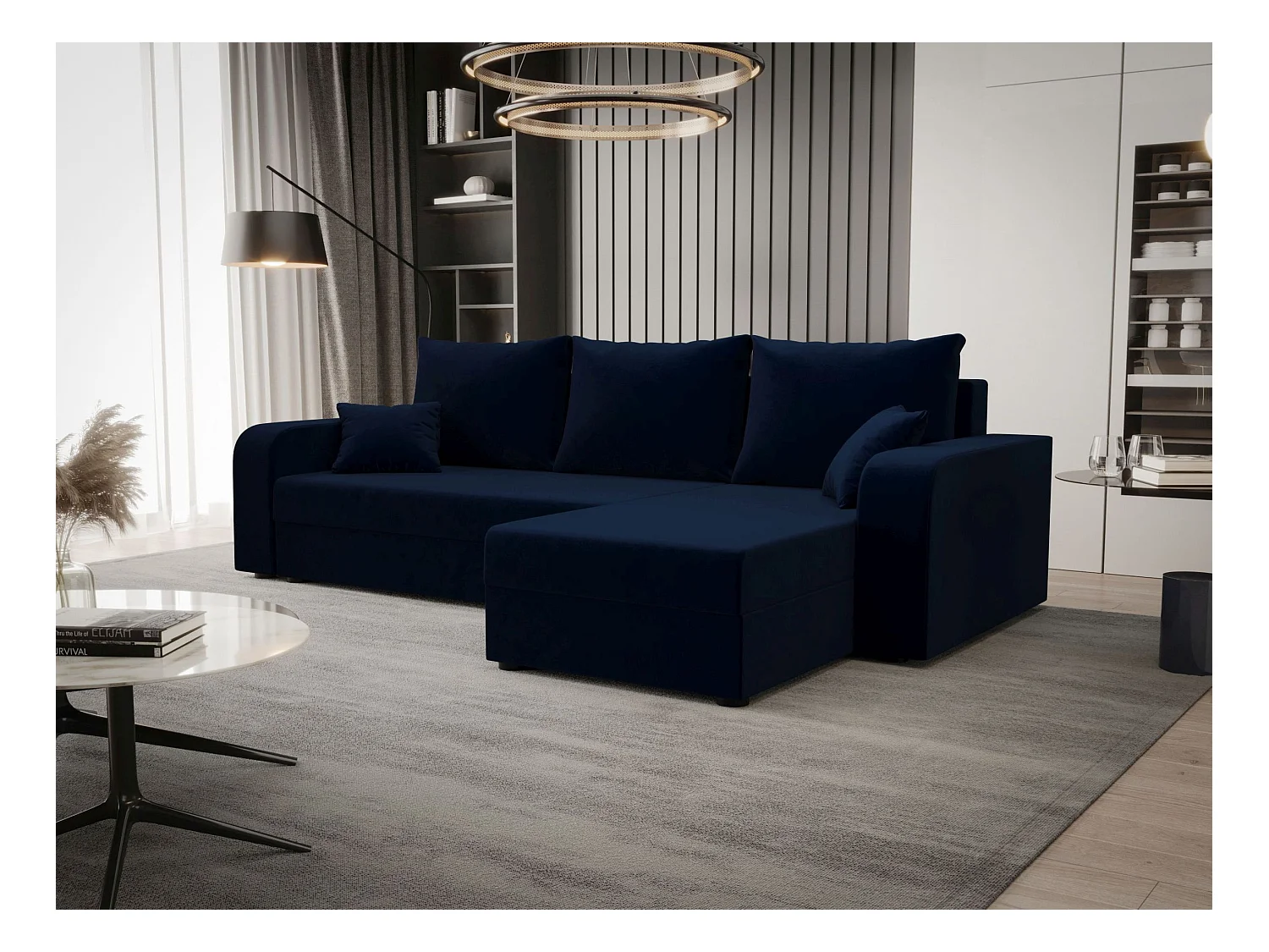 BEDANTE ECKSOFA HEWLET L BIS Itaka 11 Rechts Dunkelblau mit Schlaffunktion L-Form Sofa mit Stauraum Bettkasten