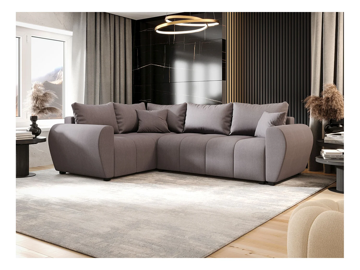 BEDANTE narożnik MOLISA L PLUS Cosmic 160 lewa szary z funkcją spania sofa w kształcie litery L z pojemnikiem na pościel